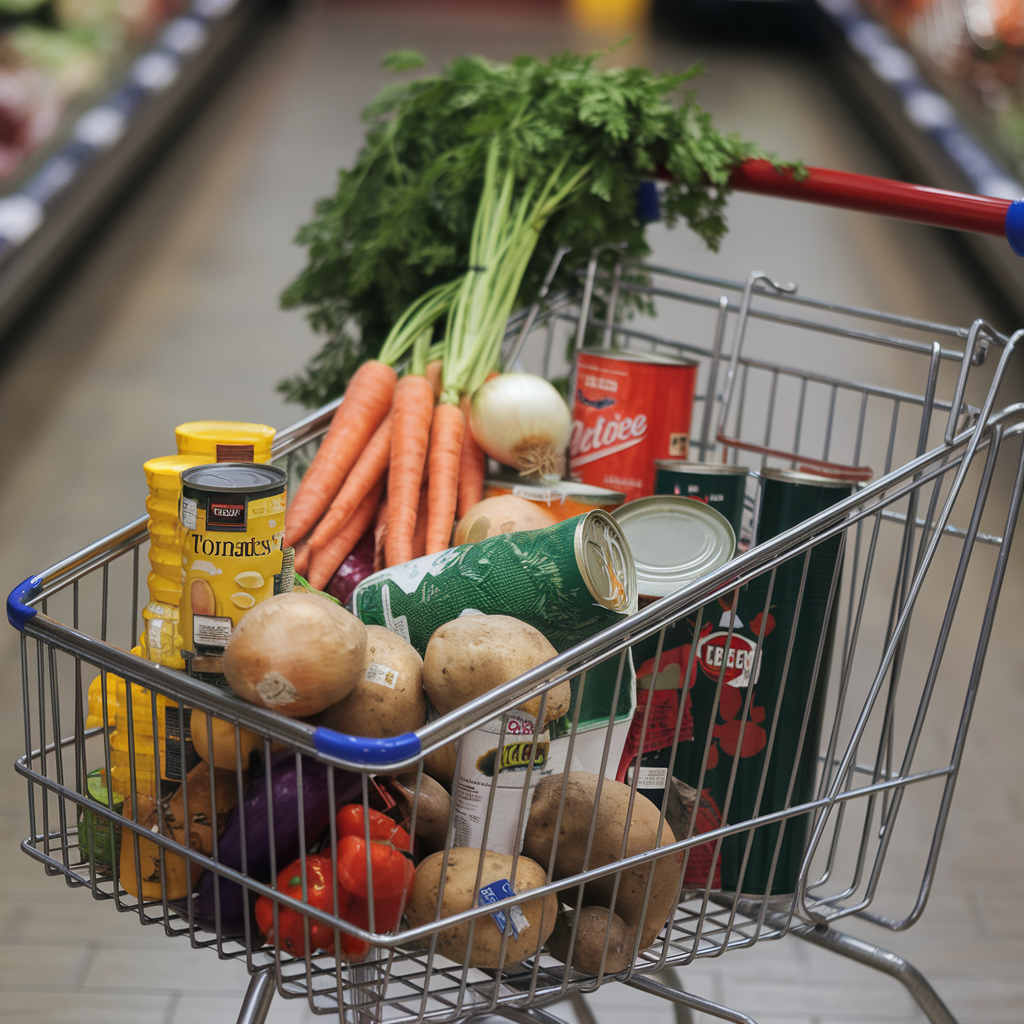 Shopping cart filled with fresh ingredients