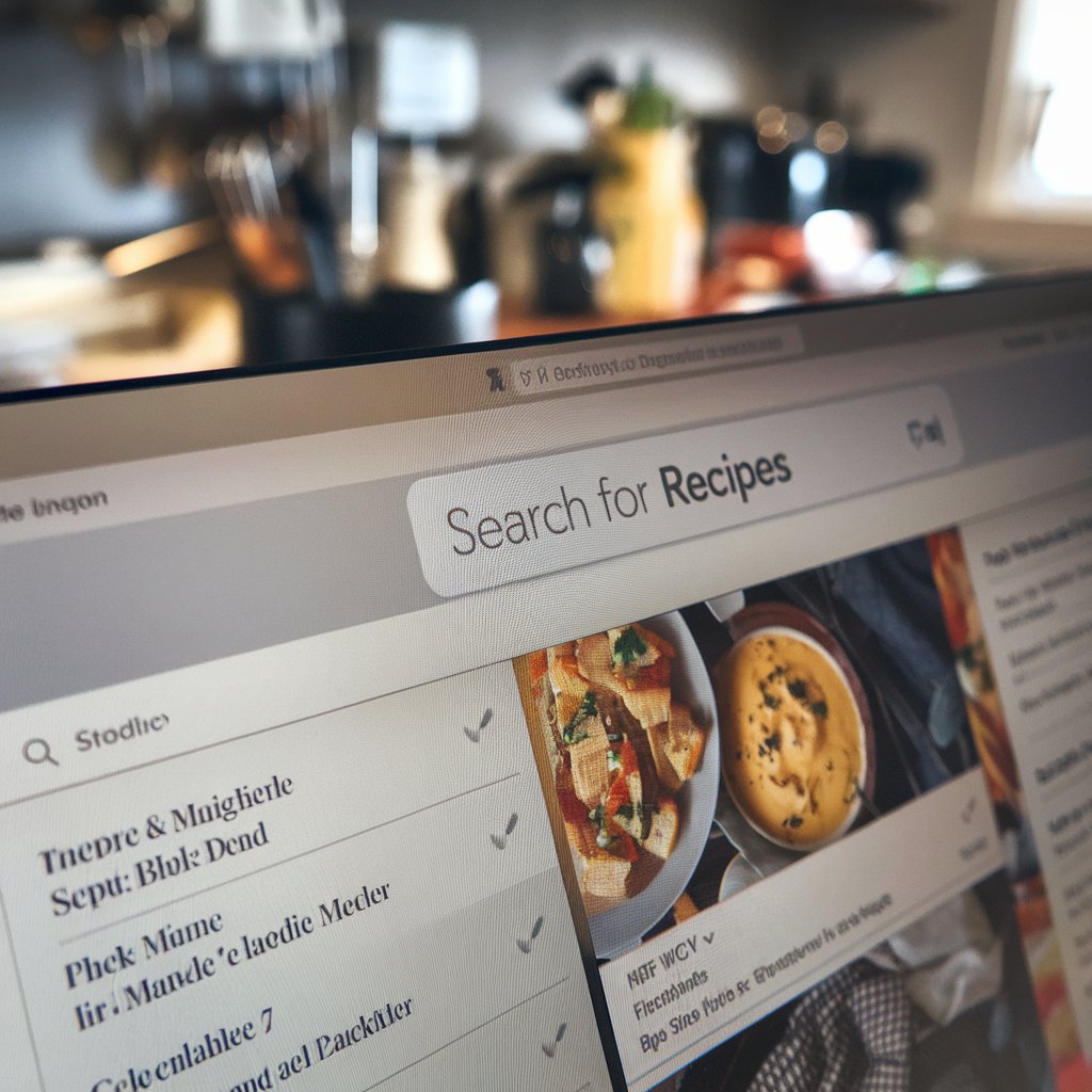 Close-up of a search bar on a screen with recipe results